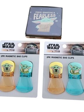 Baby Yoda 2-Pack Magnetic Bag Clips – Yellow & Aqua And Coasters